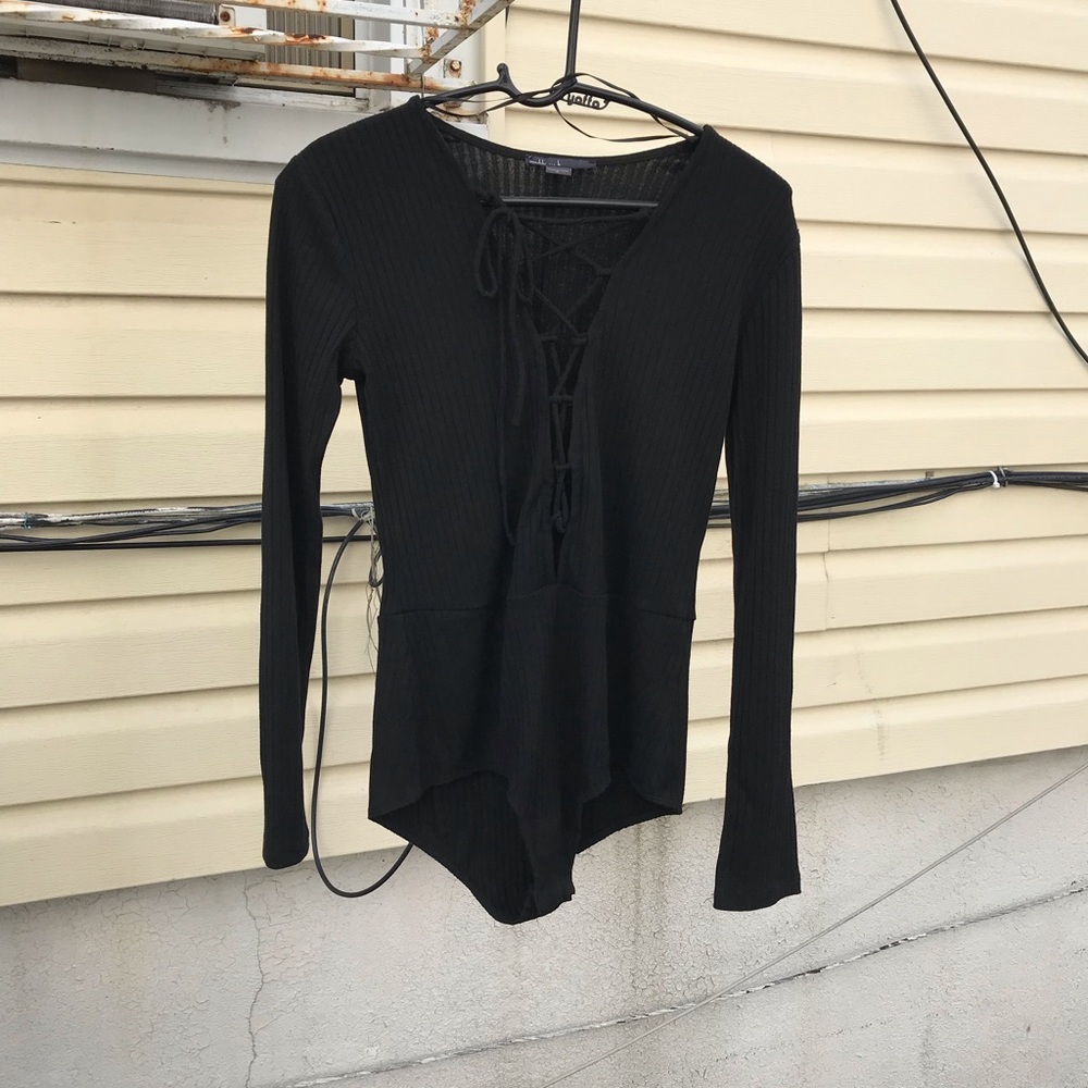 Front Lace Ribbed Bodysuit